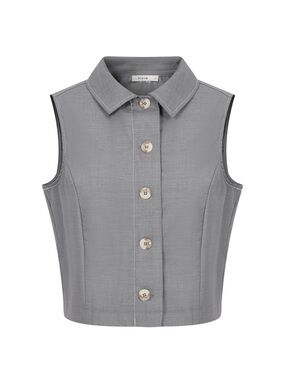 Rivir Sleeveless Button Front Top in Gray Stitching Size M